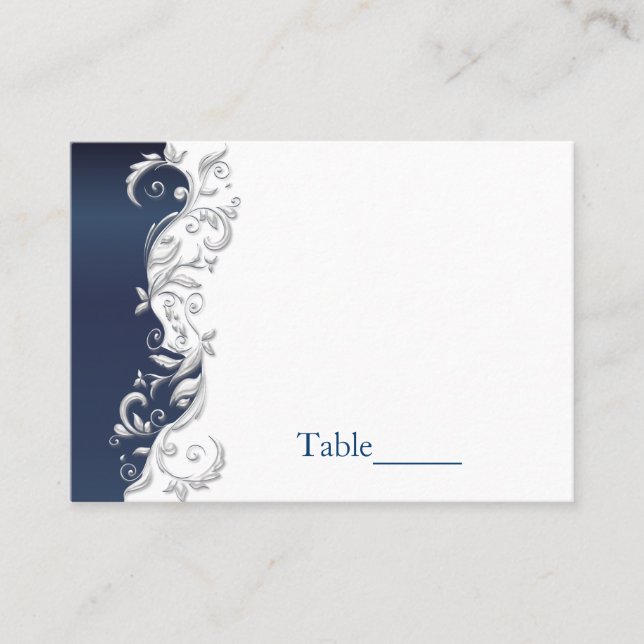 Tarjetas de Escort Boda Florida azul y blanco (Anverso)