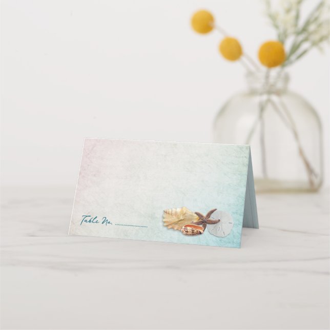 Tarjetas de Escort Place Boda Seashelt Living Seas (Anverso)