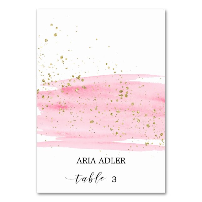 Tarjetas de Escort Place para Bodas Rubor y Gold (Anverso)