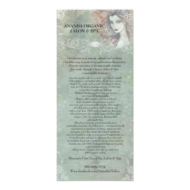 Tarjetas de estante de Ananda Organic Salon and Sp (Frente)