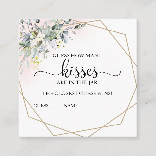 Tarjetas de Eucalipto Verde Guessing Cuántos Besos (Anverso)