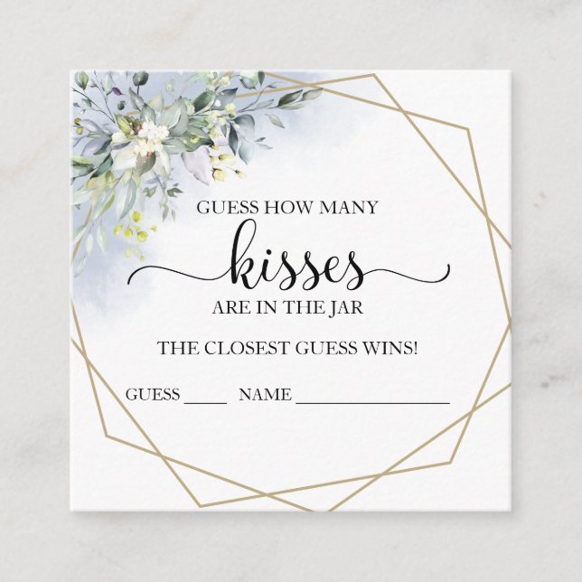 Tarjetas de Eucalipto Verde Guessing Cuántos Besos (Anverso)