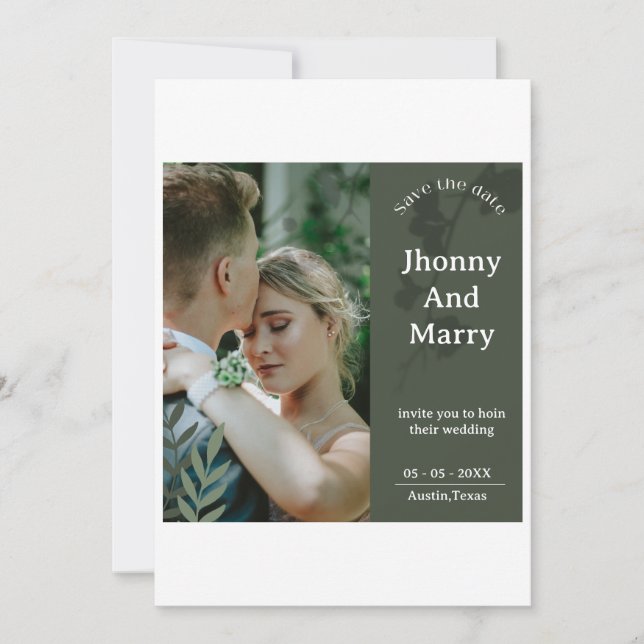 Tarjetas de fecha de boda con foto de guión simple (Anverso)