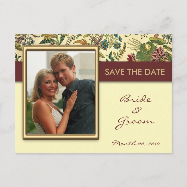 Tarjetas de Fecha de Guardado Floral Antiguo (Anverso)