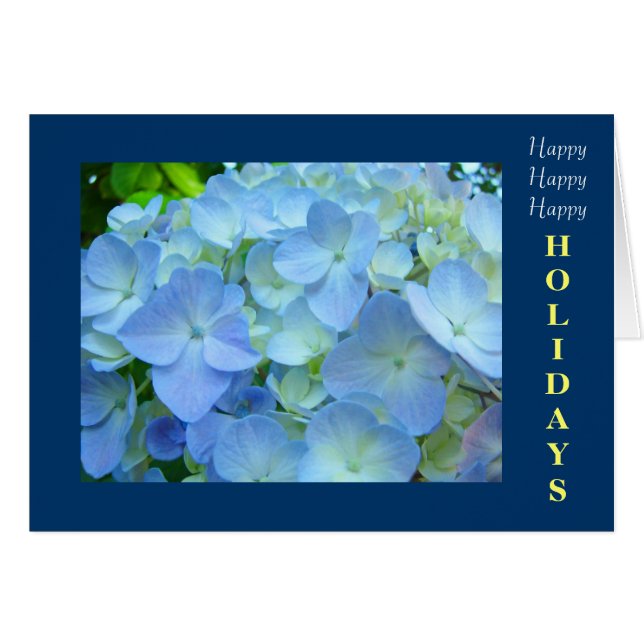 Tarjetas de Felices Fiestas Flores de Hortensia Az (Anverso (Horizontal))