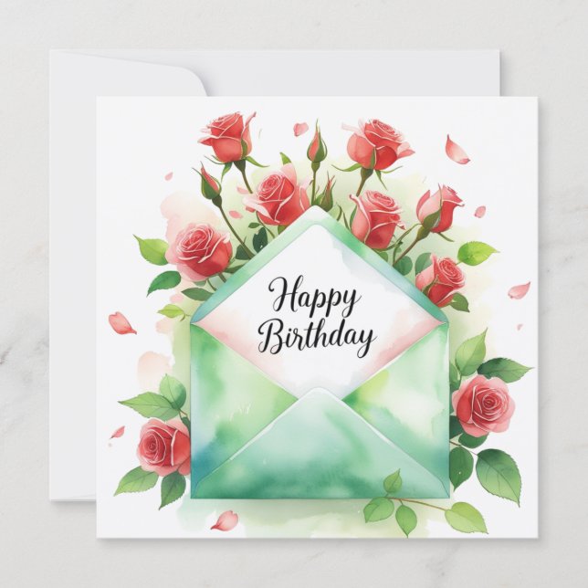 Tarjetas de felicitación con rosas rojas y feliz c (Anverso)