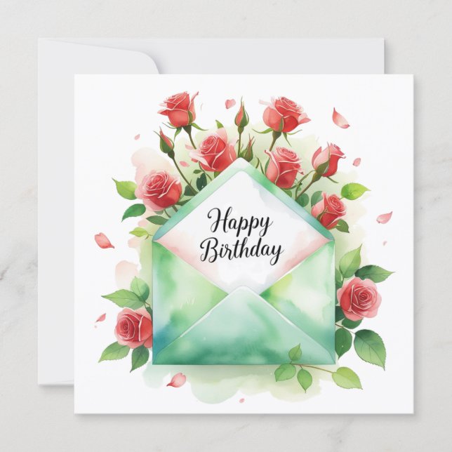 Tarjetas de felicitación con rosas rojas y feliz c (Anverso)