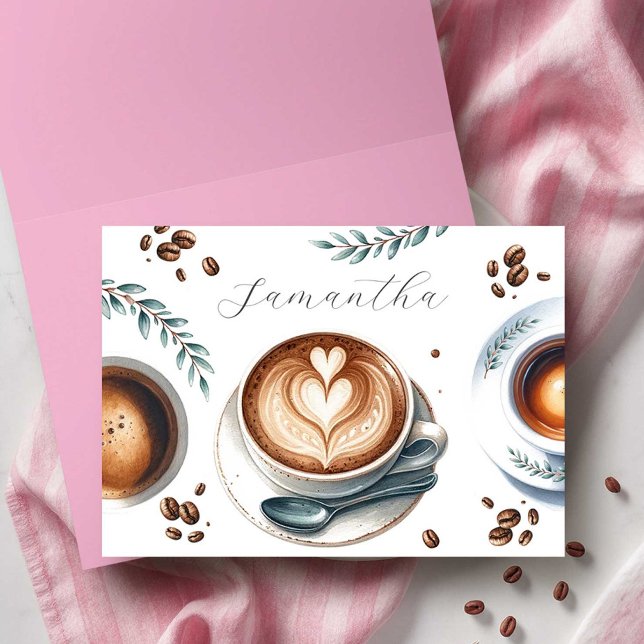 Tarjetas de Felicitación con Tema de Desayuno Nupc (pink coffee bridal shower theme greeting cards on sale small business owner Do Tell A Belle)