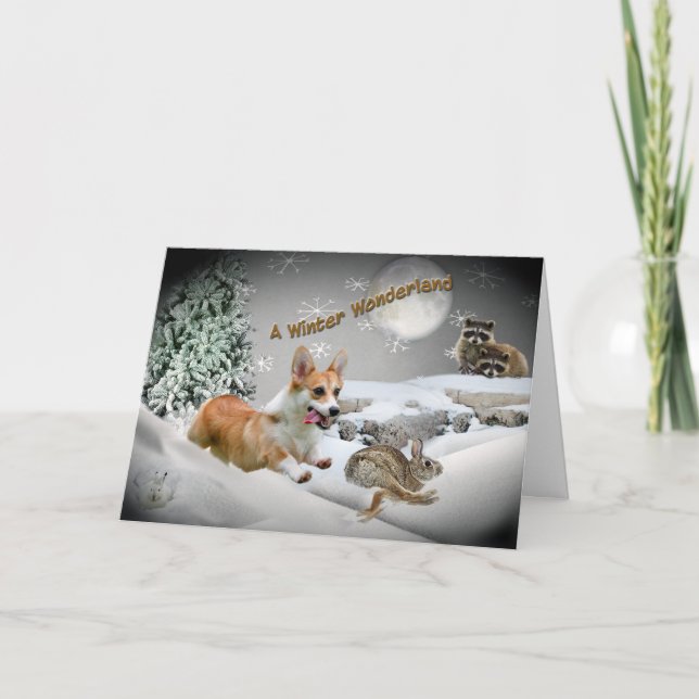 Tarjetas de felicitación Corgi Winter Wonderland (Anverso)