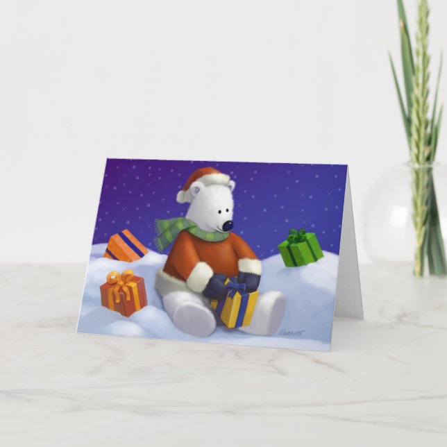 Tarjetas de felicitación Cute Polar Bear Santa (Anverso)