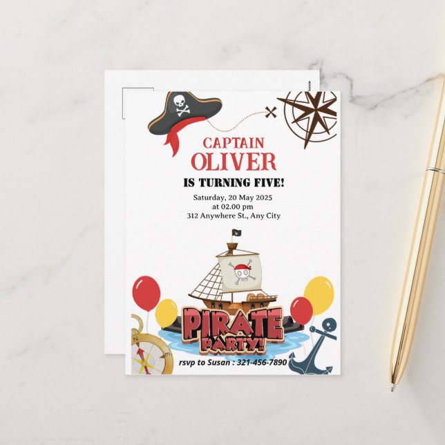 Tarjetas de felicitación de cumpleaños de barco pi (Anverso/Reverso In Situ)