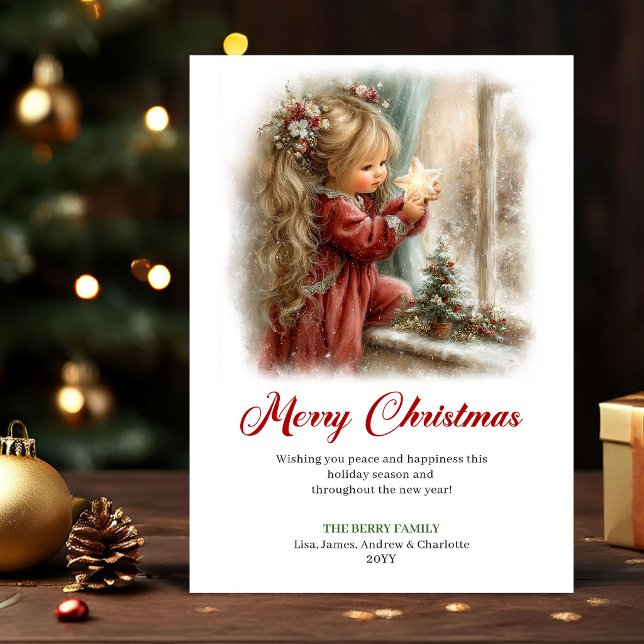 Tarjetas de Felicitación de Escena Navideña de Niñ (Cute Cute Little Girl Christmas Scene Greeting Card

)