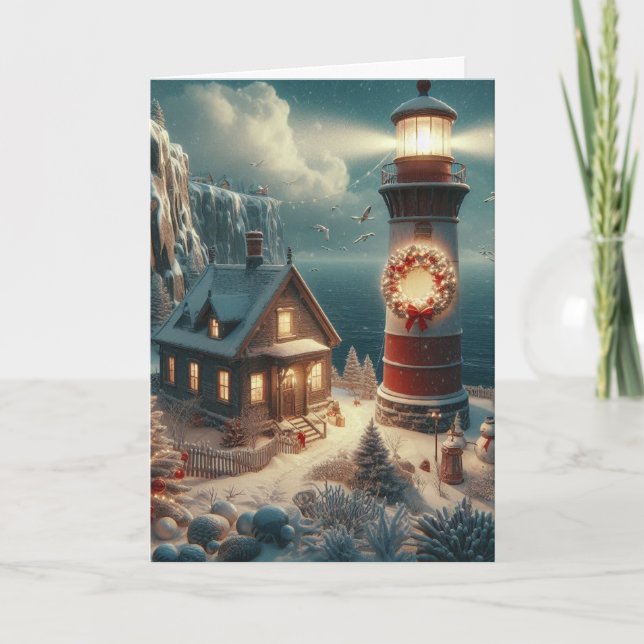 Tarjetas de felicitación de faro para navidades (Anverso)