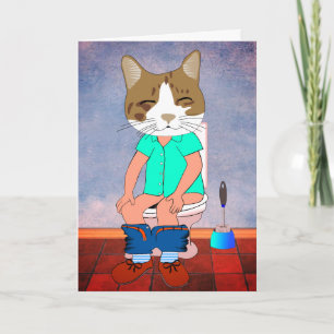 TARJETAS DE FELICITACIÓN DE GATO DIVERTIDO EN EL I