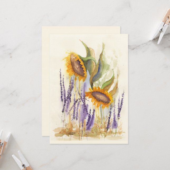 Tarjetas de felicitación de girasoles y lavanda (Anverso/Reverso In Situ)