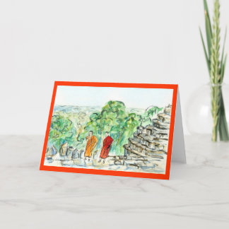 Tarjetas de felicitación de monjes budistas asiáti