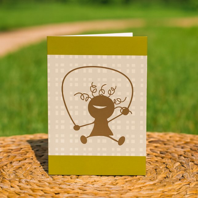 Tarjetas de felicitación de niña con una cuerda de (Subido por el creador)