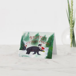 Tarjetas de felicitación de vacaciones de oso negr