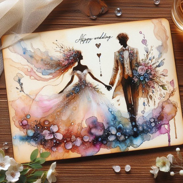 Tarjetas de felicitación del Boda (Happy Wedding Greeting Cards with Design paint Alcohol Inks )