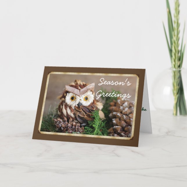 Tarjetas de felicitación navideñas de búhos con so (Anverso)