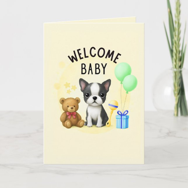 Tarjetas de Felicitación para Bebé Boston Terrier (Anverso)