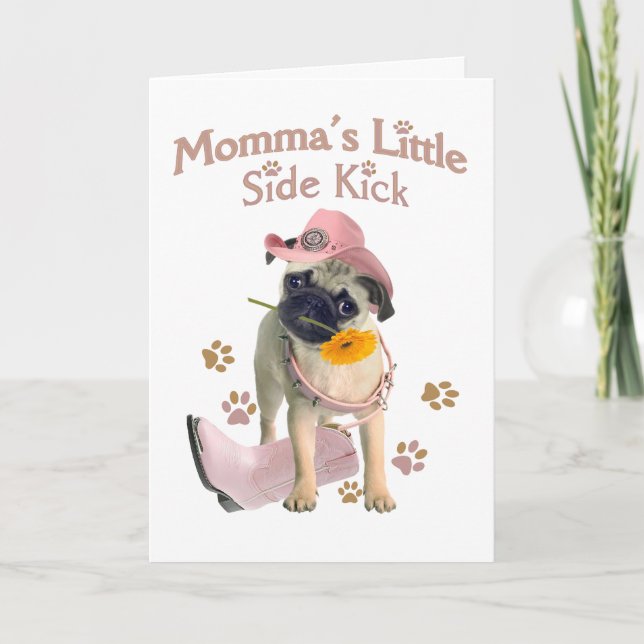 Tarjetas de felicitación Pug Side Kick (Anverso)