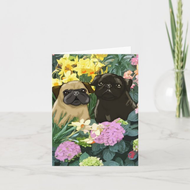 Tarjetas de felicitación Spring Pugs (Anverso)