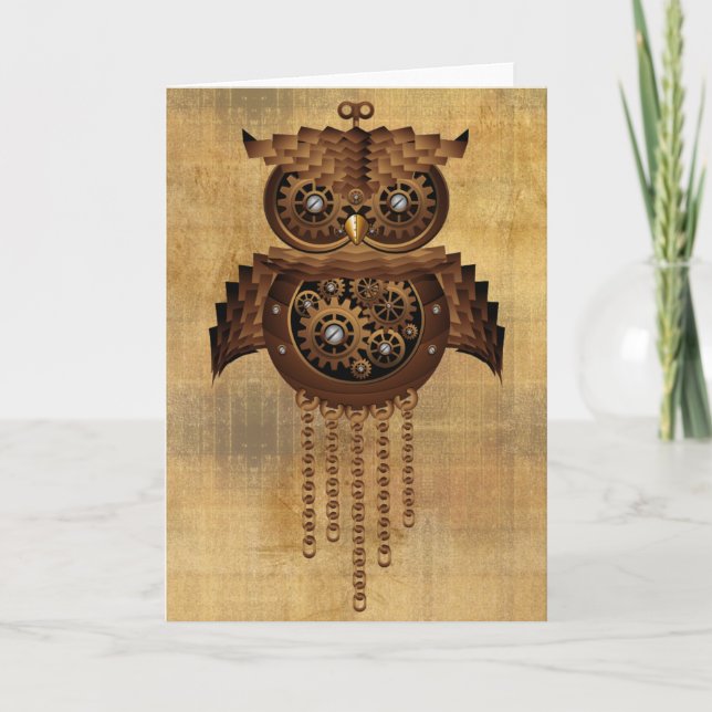 Tarjetas de felicitación Steampunk Owl Vintage Sty (Anverso)