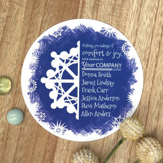 Tarjetas de felicitación unicas Blue White Company (Modern Blue White Logo Company Holiday Christmas Cards, Unique Snowflake Design)