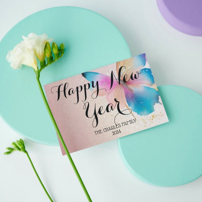 Tarjetas de Feliz Año Nuevo con brillo de mariposa (Subido por el creador)