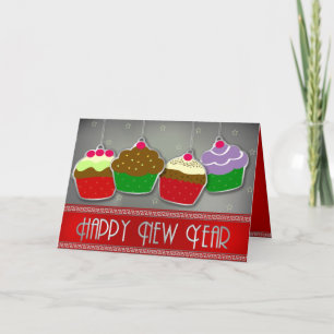Tarjetas de Feliz Año Nuevo Cupcakes Adorno Tarjet