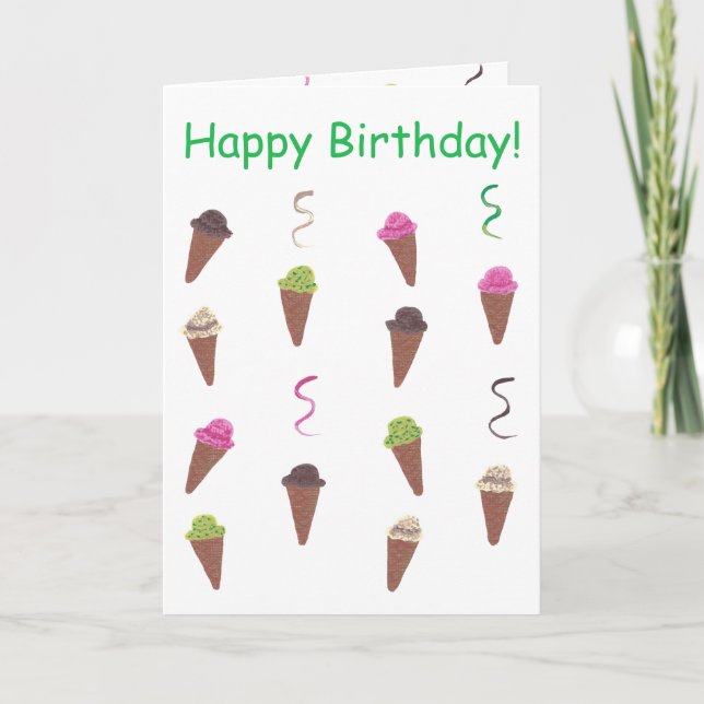 Tarjetas de Feliz Cumpleaños con Conos de Helado y (Anverso)