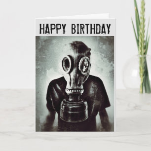TARJETAS DE FELIZ CUMPLEAÑOS CON MÁSCARA DE GAS