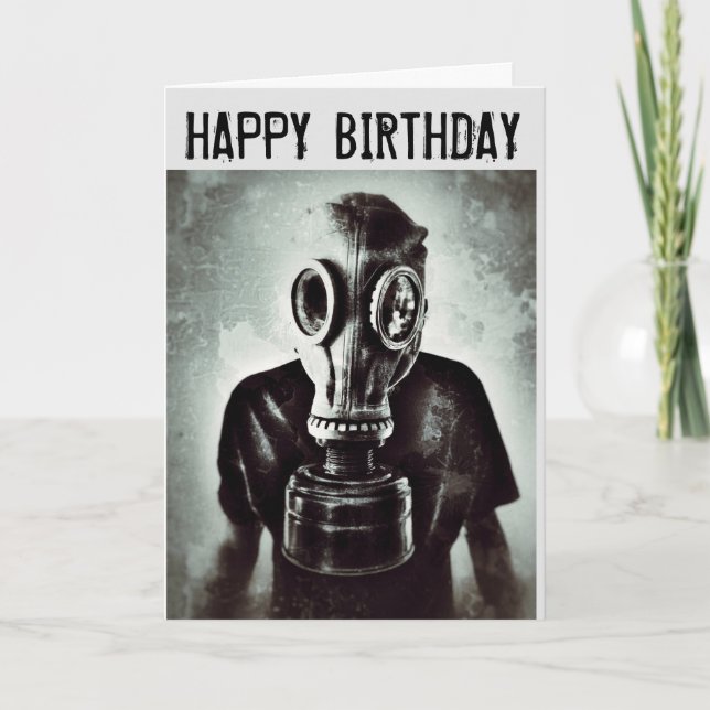 TARJETAS DE FELIZ CUMPLEAÑOS CON MÁSCARA DE GAS (Anverso)