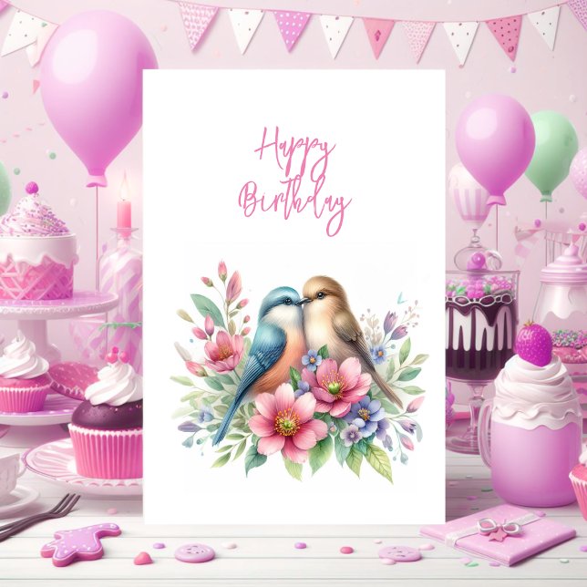 Tarjetas de Feliz Cumpleaños con Pájaros de Amor e (Birthday card)
