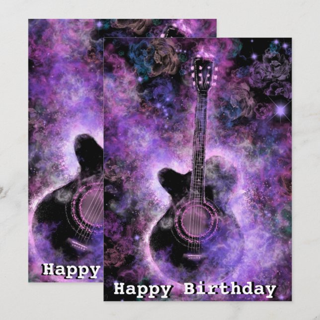 Tarjetas de Feliz Cumpleaños de Guitarra Musical R (Anverso / Reverso)