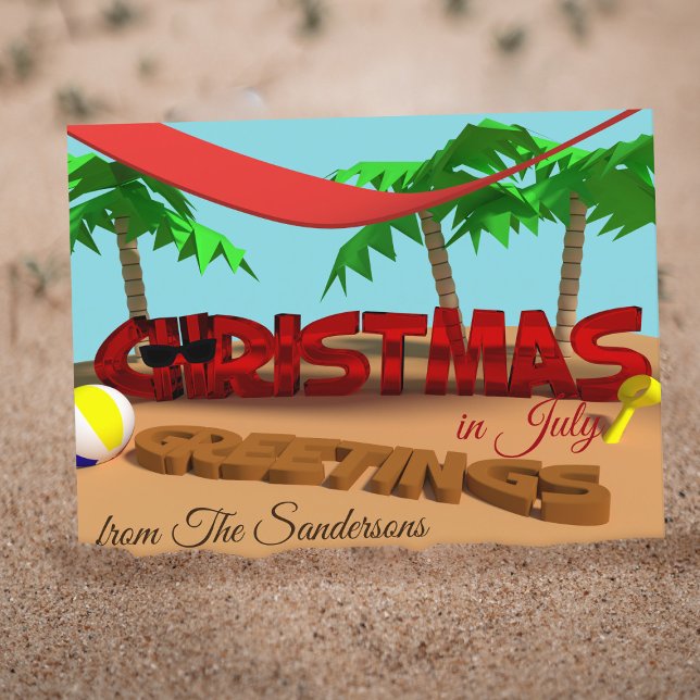 Tarjetas de Feliz Navidad en Julio Personalizadas (Greetings from the beach! Here's a Christmas in July postcard you can send to your family & friends)