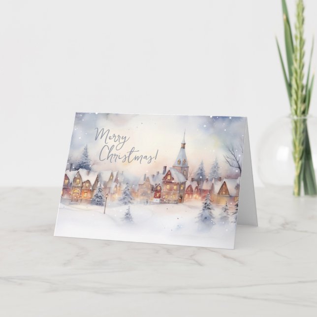 Tarjetas de Feliz Navidad, paisaje de nieve de inv (Anverso)