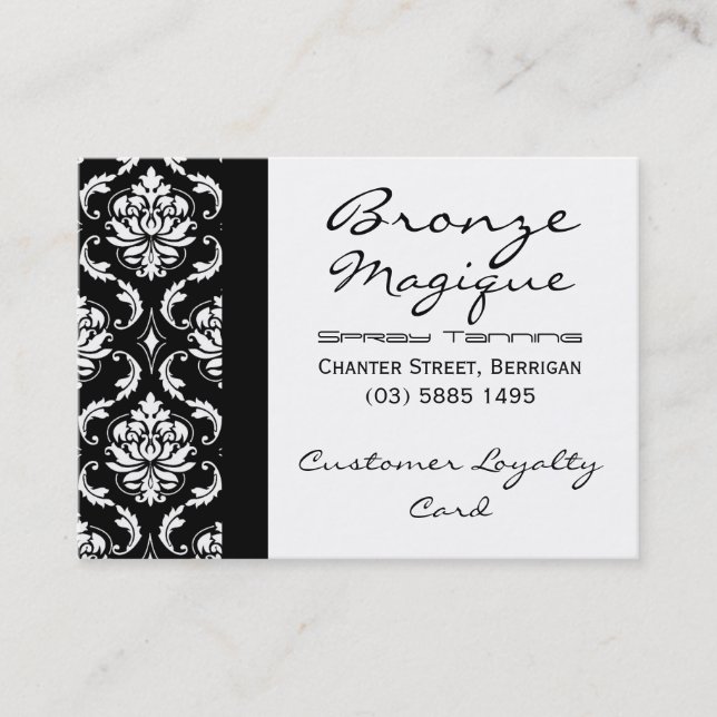 Tarjetas de fidelidad de clientes de Damask Black (Anverso)