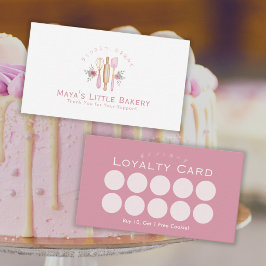 Tarjetas de fidelidad de panadería rosadas con est