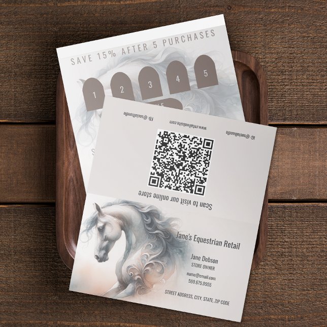 Tarjetas de fidelidad plegadas del código QR para  (Horse Business QR Code Folded Loyalty Cards (unfolded))