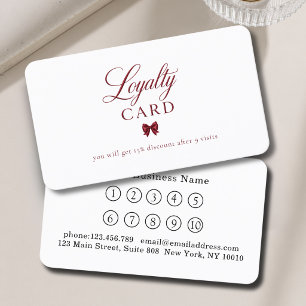 Tarjetas de fidelidad rojas blancas con lazo elega