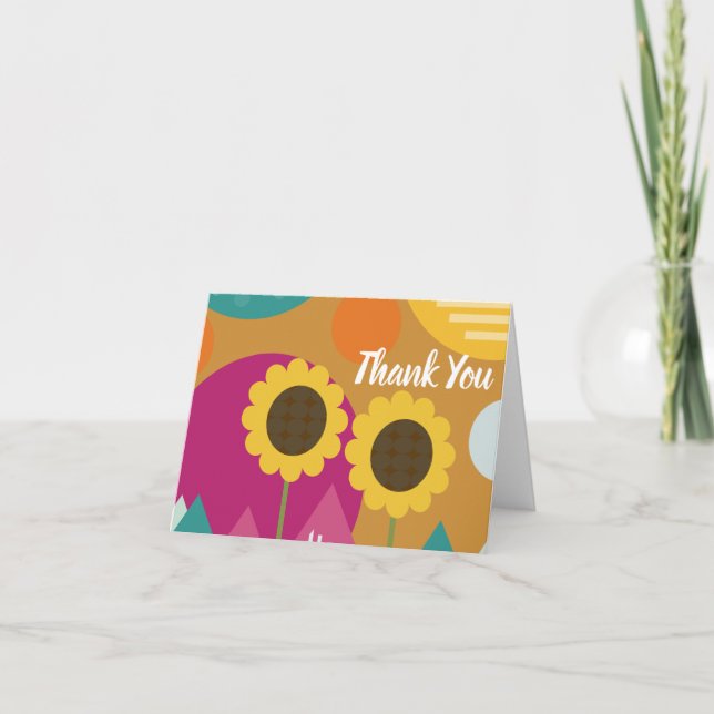Tarjetas de fiesta de girasoles agradeciendo al so (Anverso)