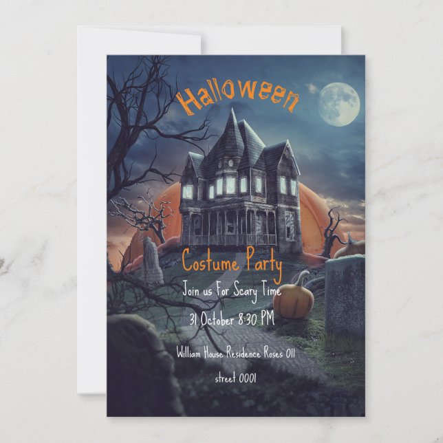 Tarjetas de Fiesta de Halloween de Casa Embrujada (Anverso)