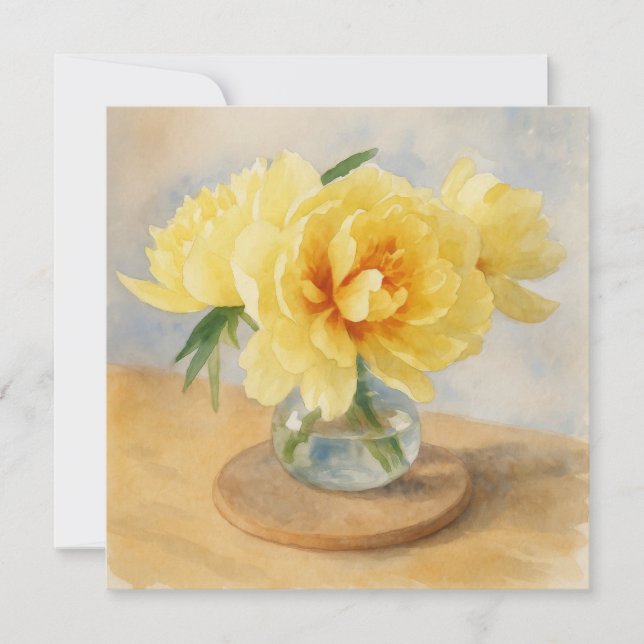 Tarjetas de flores de peonía amarillas - Tarjeta d (Anverso)