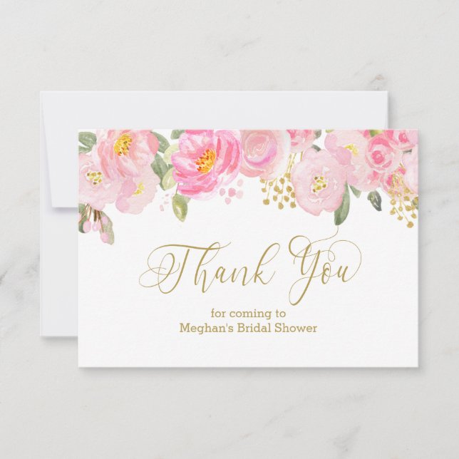 Tarjetas de flores rosadas y doradas con caligrafí (Anverso)