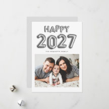 Tarjetas de Foto de Año Nuevo 2026 con Globos de M