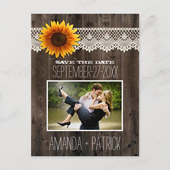 Tarjetas de Foto de Boda de Girasoles de Madera pa (Anverso)