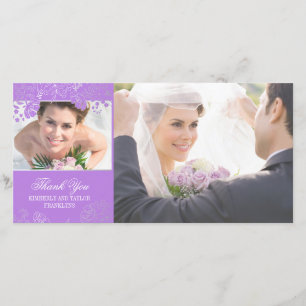 Tarjetas de fotos Boda de flores moradas y platead