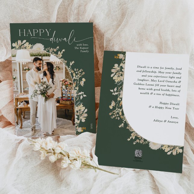 Tarjetas de fotos Boho Green Happy Diwali (Subido por el creador)